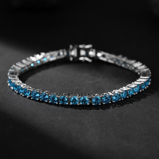 12.0 Carats Blue Moissanite Tennis Bracelet For Women Men, D Color VVS1 Round Cut, 925 Sterling Silver Hip-hop Bracelet, High Quality Jewelry For Daily Wear, Fine Fashionable Essential Items, Perfect Christmas Halloween Gifts For Women Men Wife Mom