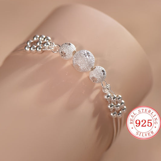 1pc Exquisite S925 Sterling Silver Multi-Layer Frosted Beads Charm Bracelet - Durable, Hypoallergenic, and Nickel-Free - Perfect Valentine'S Day Gift for and Women, Ideal for Everyday Wear