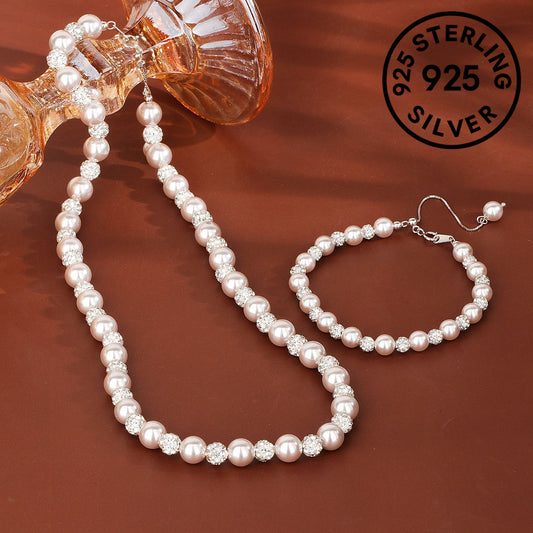 Elegant S925 Sterling Silver Bracelet with Freshwater Pearls and Crystal Beads - Chic Rose Golden-Tone Design, Perfect for Daily Wear or Parties, Party Accessory|Elegant Bracelet|Sterling Silver Bracelet