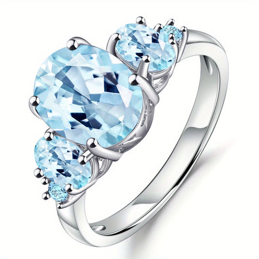 Natural Topaz 4.67cttw Main Stone 3.47ct Sky Blue Topaz Ring S925 Silver Fashion Rings