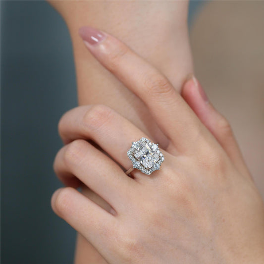 S925 Silver Moissanite Redion Cut 4-carat Set Stylish Moissanite Ring, Suitable for Banquets, Daily Wear, Valentine's Day, Marriage Proposals, Engagements, Weddings, Anniversaries, Birthday Gifts