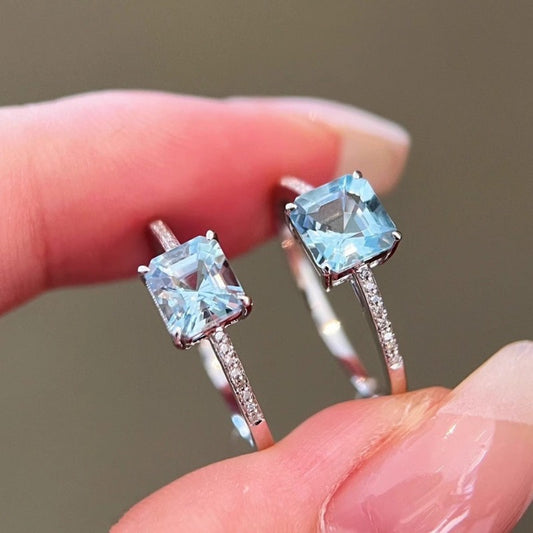 s925 sterling silver sea blue Zirconia ring exquisite gentle white temperament fashionable versatile ring womenEvent and party supplies with luxury gift boxes