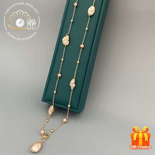 A Stylish And Elegant Freshwater Pearl Necklace for Women, Suitable As a Versatile Fashion Accessory for Sweaters And Waist Chains, Available in Mixed Colors, Gift Box Randomly Included.