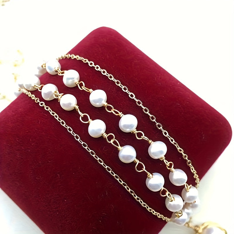 French-Inspired Double Layer Freshwater Pearl Collar Necklace, Fashion Theme, Suitable for Ages 15+, 14K Plated, Elegant No Mosaic Pendant Design
