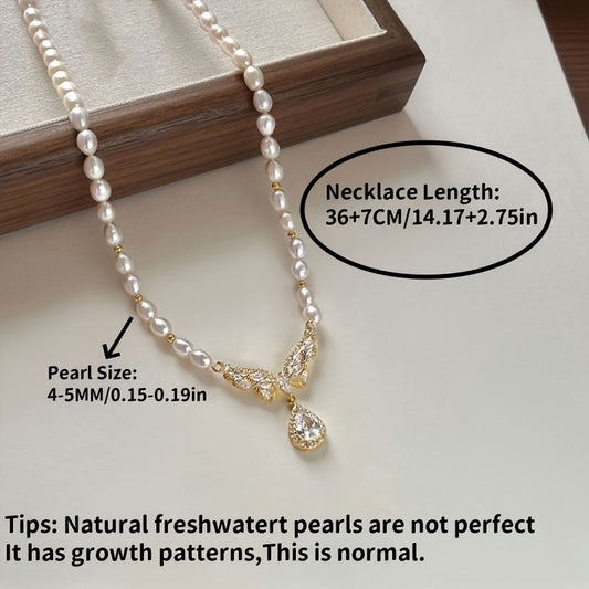 Elegant Mixed Color Freshwater Pearl Pendant Necklace with Synthetic Cubic Zirconia Accents, No Plating - Chic Fashionable Drop Chain for Women, Ideal Gift for Mother or Best Friend