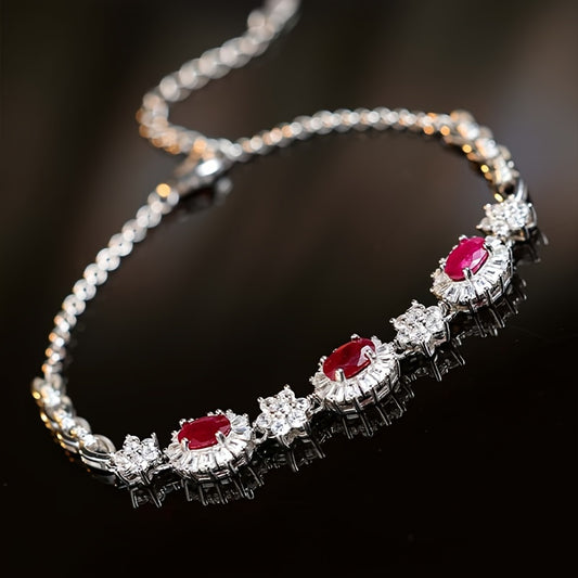 1.7 carat S925 925 Silver Golden-plated bracelet inlaid with 3A grade high quality Synthetic Zirconia red female group inlaid gift adjustable length