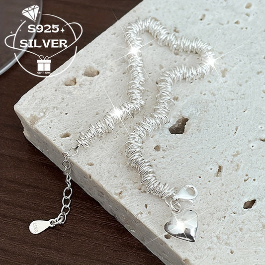 1Pc925 Silver, Smooth Heart-Shaped Circle Broken Silvery Women'S Bracelet. Luxury Accessories for Daily Wear And Parties, Ideal Birthday And Holiday Gifts.