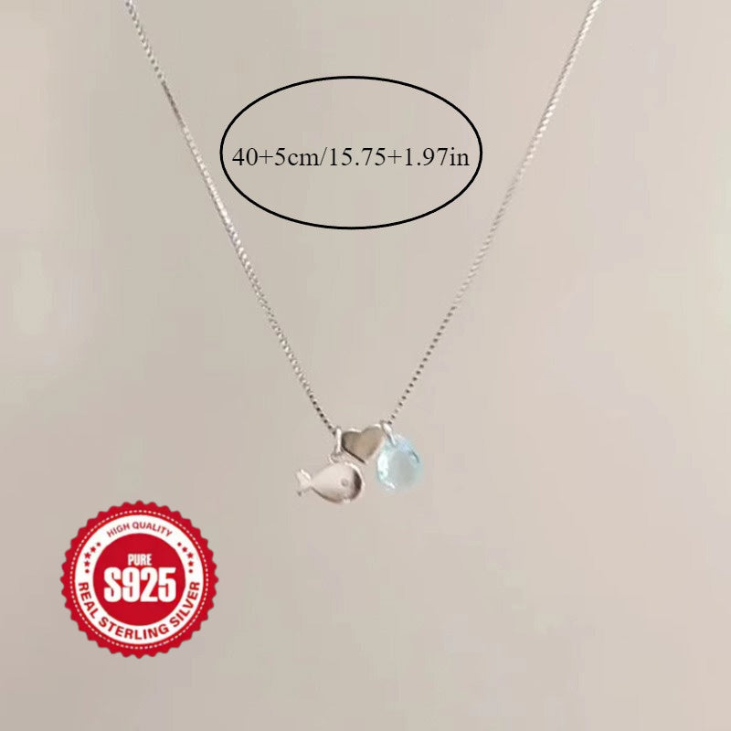 1pc of 925 silver ladies necklace, purr fish small fish drop design, simple ins style niche sweet clavicle chain, perfect necklace for daily matching, parties, parties, and music festivals
