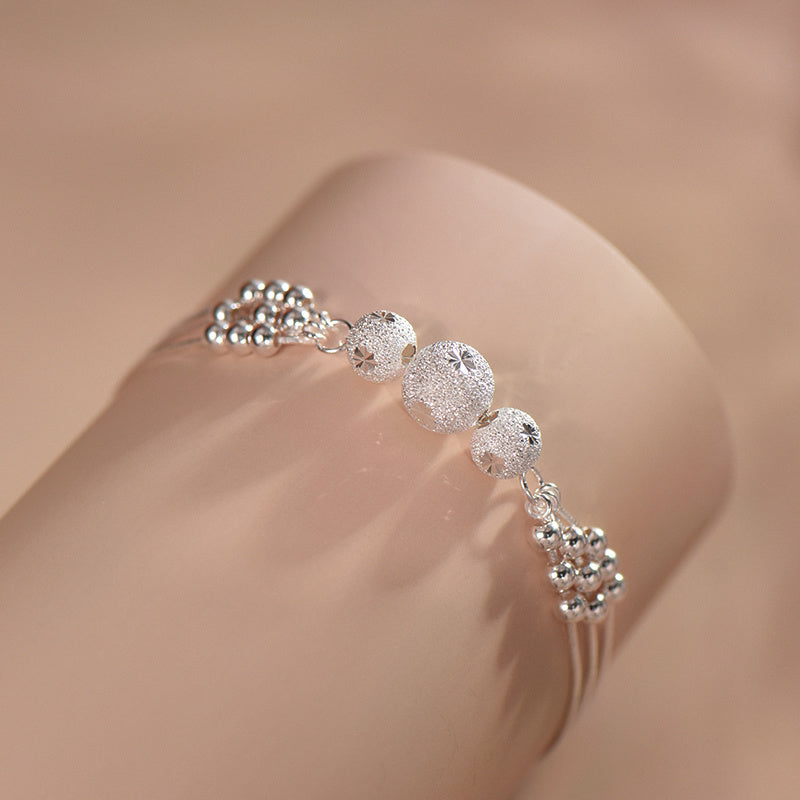 1pc Exquisite S925 Sterling Silver Multi-Layer Frosted Beads Charm Bracelet - Durable, Hypoallergenic, and Nickel-Free - Perfect Valentine'S Day Gift for and Women, Ideal for Everyday Wear