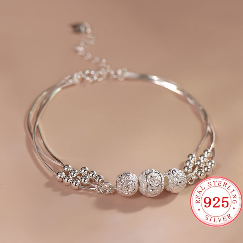 1pc Exquisite S925 Sterling Silver Multi-Layer Frosted Beads Charm Bracelet - Durable, Hypoallergenic, and Nickel-Free - Perfect Valentine'S Day Gift for and Women, Ideal for Everyday Wear