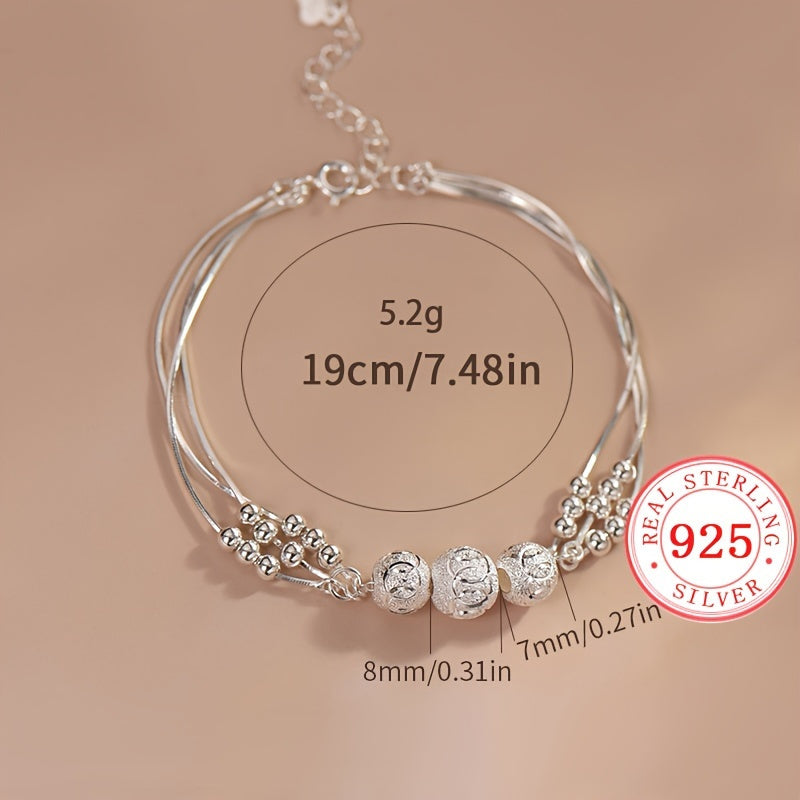 1pc Exquisite S925 Sterling Silver Multi-Layer Frosted Beads Charm Bracelet - Durable, Hypoallergenic, and Nickel-Free - Perfect Valentine'S Day Gift for and Women, Ideal for Everyday Wear