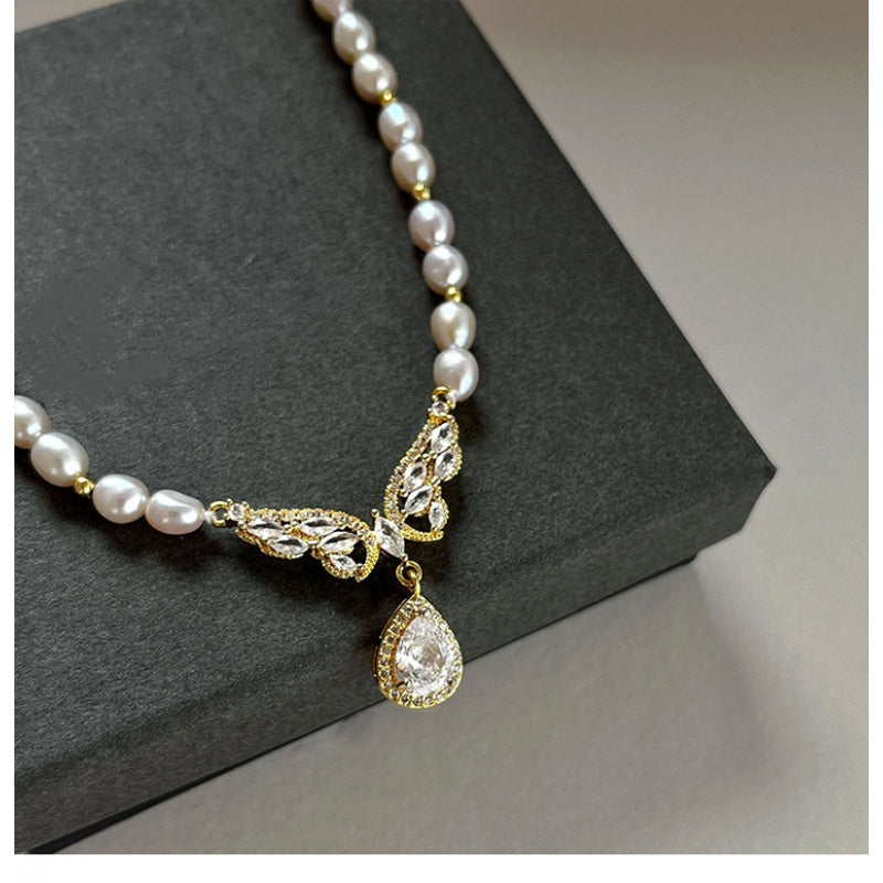 Elegant Mixed Color Freshwater Pearl Pendant Necklace with Synthetic Cubic Zirconia Accents, No Plating - Chic Fashionable Drop Chain for Women, Ideal Gift for Mother or Best Friend