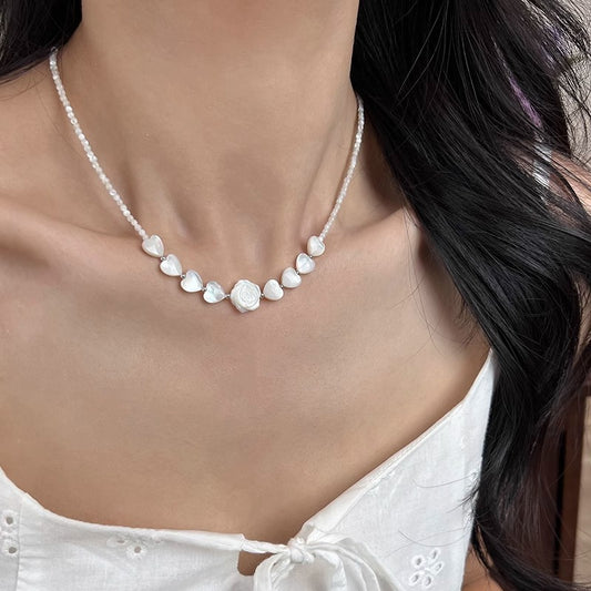 Elegant White Butterfly Shell Fritillary French Camellia Necklace - Bohemian Style, Alloy & Mother-of-pearl, Perfect for Daily Wear, Banquets, Engagements, Valentine'S Day Gifts, Butterfly Jewelry