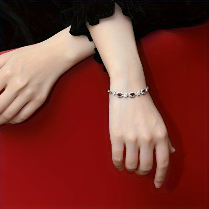 1.7 carat S925 925 Silver Golden-plated bracelet inlaid with 3A grade high quality Synthetic Zirconia red female group inlaid gift adjustable length