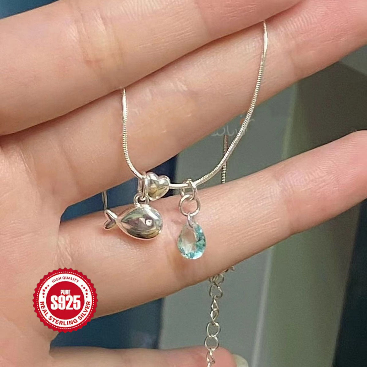 1pc of 925 silver ladies necklace, purr fish small fish drop design, simple ins style niche sweet clavicle chain, perfect necklace for daily matching, parties, parties, and music festivals