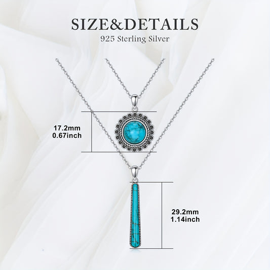 Turquoise Layered Necklace 925 Sterling Silver Boho Jewelry Gifts for Women