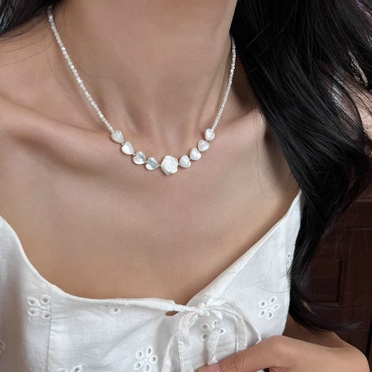 Elegant White Butterfly Shell Fritillary French Camellia Necklace - Bohemian Style, Alloy & Mother-of-pearl, Perfect for Daily Wear, Banquets, Engagements, Valentine'S Day Gifts, Butterfly Jewelry