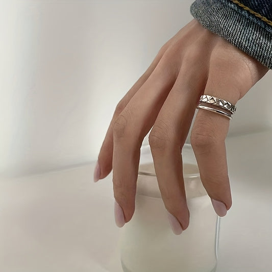 Women's Korean Style Adjustable Expandable Double Layer Ring - Minimalist Elegant Tail Bone\Pinky Finger Ring, Double Opening Twistable Layered for Casual Attire & Parties, Durable Korean Accessory (No Plating)