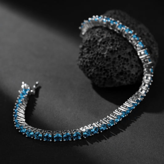 12.0 Carats Blue Moissanite Tennis Bracelet For Women Men, D Color VVS1 Round Cut, 925 Sterling Silver Hip-hop Bracelet, High Quality Jewelry For Daily Wear, Fine Fashionable Essential Items, Perfect Christmas Halloween Gifts For Women Men Wife Mom