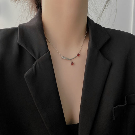 Niche Design Cherry Collarbone Chain | Women'S New Trendy Simple Light Luxury Necklace, Versatile Neck Chain Jewelry, Zinc Alloy, Boho Style, Suitable for Daily and Vacation Occasions