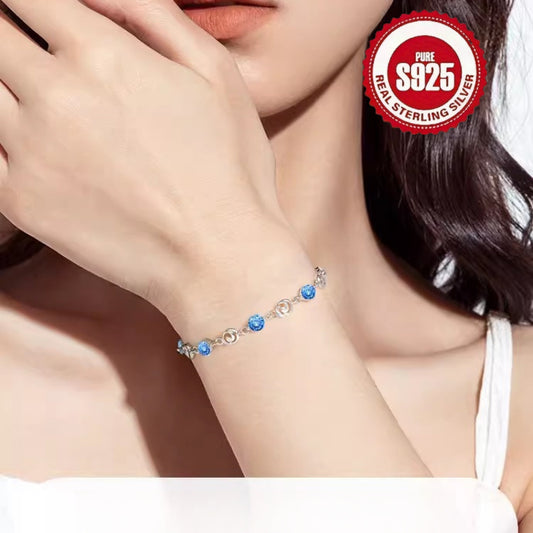 S925 Silver 4.02g Blue Moissanite 4ct Evil Queen Bracelet for Women, High-end and Exquisite, Versatile for Vacation Beach Party, Valentine'S Day, Mother'S Day, Birthday Gift for Girlfriend, Best Friend New Year Perfect Gift