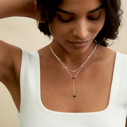 Black Freshwater Pearls Necklace for Women Sterling Silver Layered Freshwater Pearls Necklace Dainty Freshwater Freshwater Pearls Necklace Freshwater Pearls Jewelry Gifts