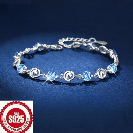 S925 Silver 4.02g Blue Moissanite 4ct Evil Queen Bracelet for Women, High-end and Exquisite, Versatile for Vacation Beach Party, Valentine'S Day, Mother'S Day, Birthday Gift for Girlfriend, Best Friend New Year Perfect Gift