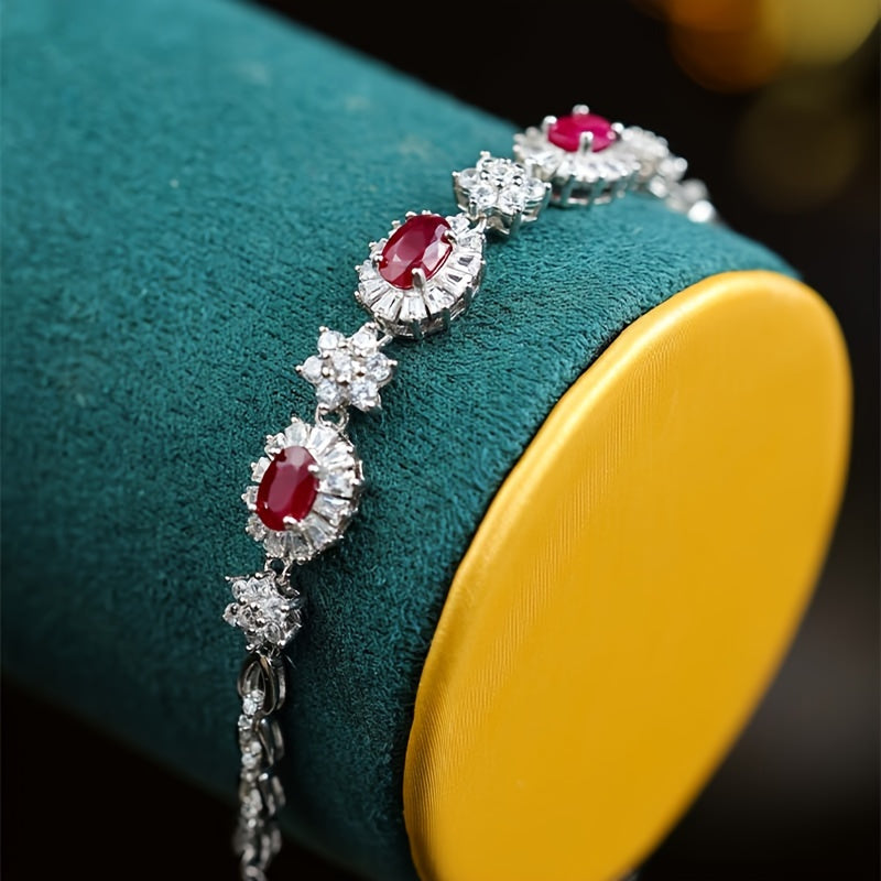 1.7 carat S925 925 Silver Golden-plated bracelet inlaid with 3A grade high quality Synthetic Zirconia red female group inlaid gift adjustable length