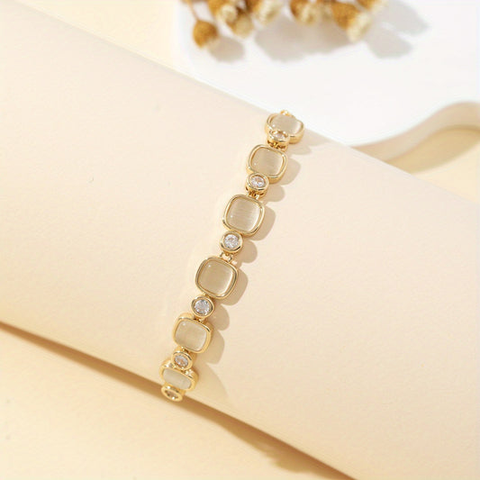 Elegant Golden-Tone Opal Bracelet with Sparkling Accents - Chic Daytime & Evening Jewelry for Women, Perfect Gift for Couples, Fashionable Accessory for Casual Attire, Casual Accessory|Chic Bracelet|Zinc Alloy Bracelet