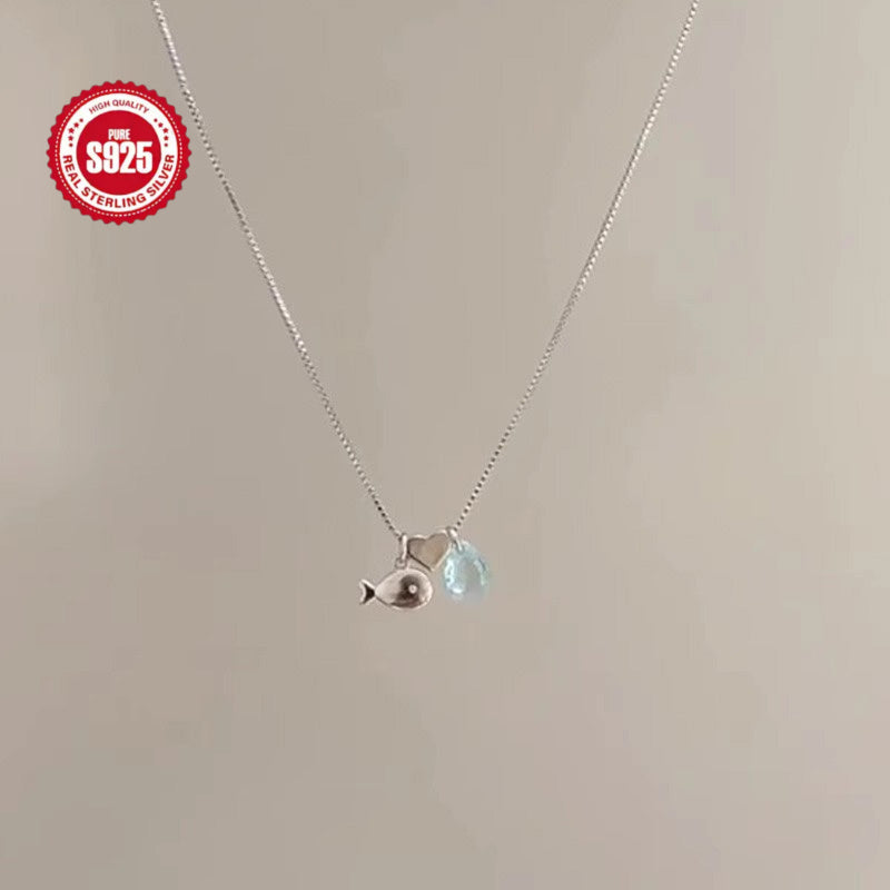 1pc of 925 silver ladies necklace, purr fish small fish drop design, simple ins style niche sweet clavicle chain, perfect necklace for daily matching, parties, parties, and music festivals