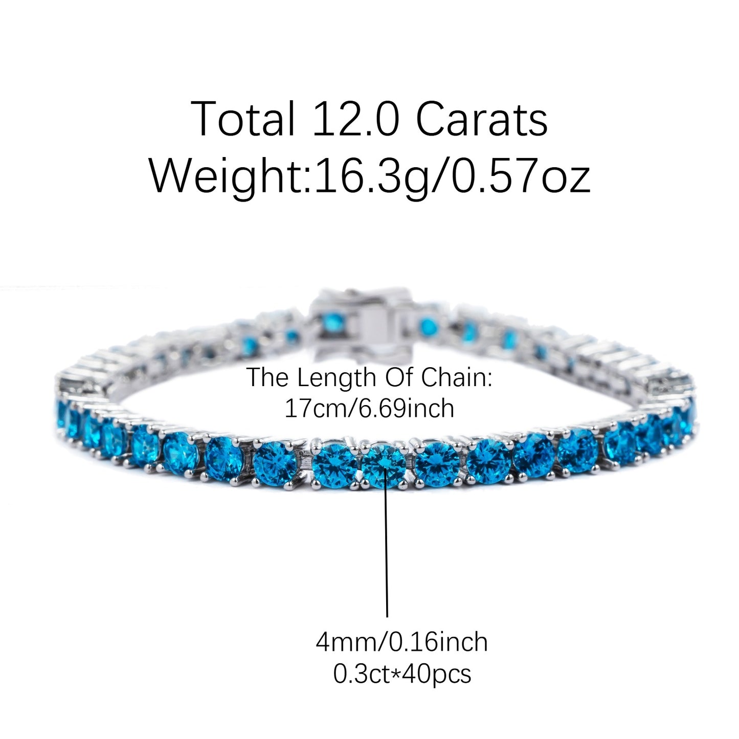 12.0 Carats Blue Moissanite Tennis Bracelet For Women Men, D Color VVS1 Round Cut, 925 Sterling Silver Hip-hop Bracelet, High Quality Jewelry For Daily Wear, Fine Fashionable Essential Items, Perfect Christmas Halloween Gifts For Women Men Wife Mom
