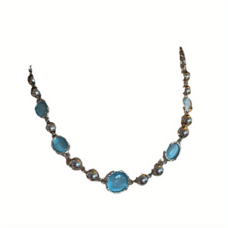 French High-End Necklace Summer Dopamine Bue Whiening Choker Necklace Hot Grl Cros-Flower Collarbone Chain Summer