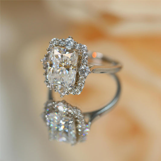 S925 Silver Moissanite Redion Cut 4-carat Set Stylish Moissanite Ring, Suitable for Banquets, Daily Wear, Valentine's Day, Marriage Proposals, Engagements, Weddings, Anniversaries, Birthday Gifts