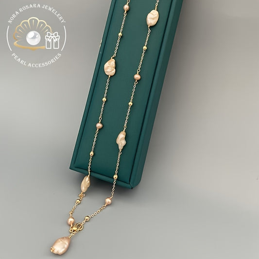 A Stylish And Elegant Freshwater Pearl Necklace for Women, Suitable As a Versatile Fashion Accessory for Sweaters And Waist Chains, Available in Mixed Colors, Gift Box Randomly Included.