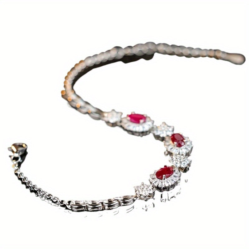 1.7 carat S925 925 Silver Golden-plated bracelet inlaid with 3A grade high quality Synthetic Zirconia red female group inlaid gift adjustable length