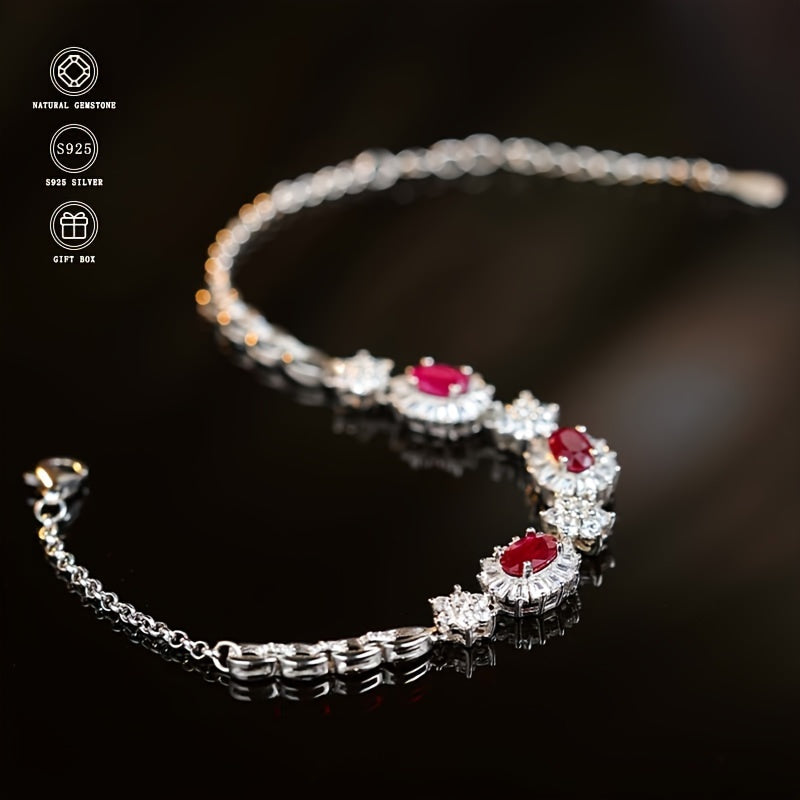 1.7 carat S925 925 Silver Golden-plated bracelet inlaid with 3A grade high quality Synthetic Zirconia red female group inlaid gift adjustable length