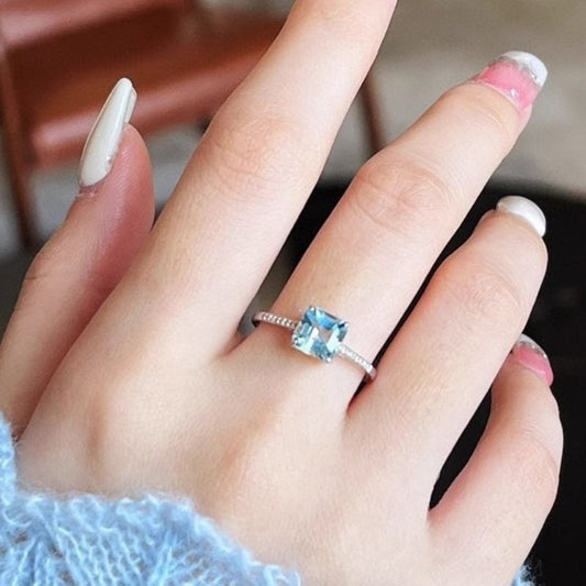 s925 sterling silver sea blue Zirconia ring exquisite gentle white temperament fashionable versatile ring womenEvent and party supplies with luxury gift boxes