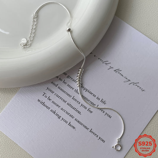 Korean Style Niche S925 Sterling Silvery Snake Bone Chain Silvery Bead Bracelet for Women, Simple and Versatile Korean-Inspired Fresh Silvery Jewelry Accessory (Net Weight: 1.98g), High-end Fine Jewelry, Bracelet For Women
