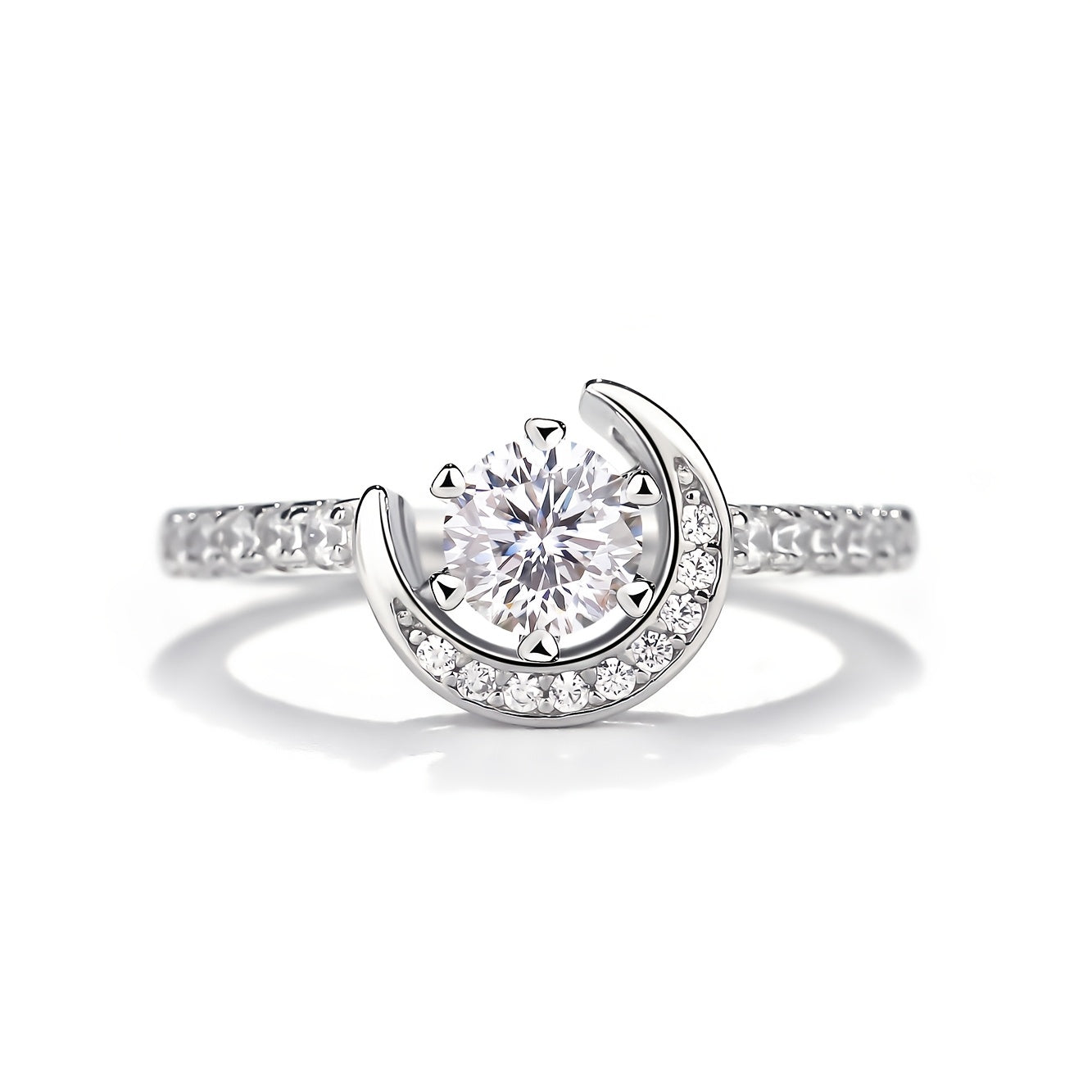 Elegant 0.5CT April Birthstone Moon & Star Design Ring, 925 Sterling Silveryy, 18K Golden Plated, with Synthetic Moissanite, for Women, Fashion Jewelry for Valentine'S Day, Suitable for Ages 15+