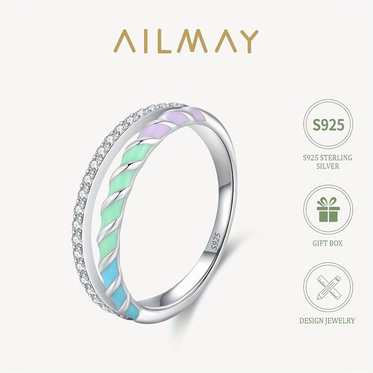 2.00g 925 Sterling Silver Sparkling CZ Double-Layer Enamel Ring - Stylish Ladies' Banquet Party Accessory