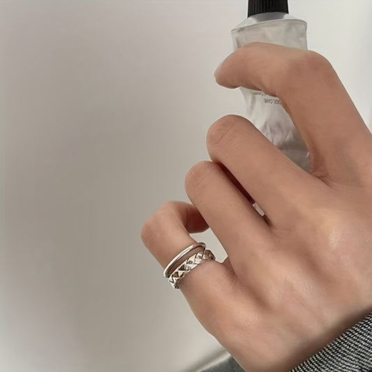 Women's Korean Style Adjustable Expandable Double Layer Ring - Minimalist Elegant Tail Bone\Pinky Finger Ring, Double Opening Twistable Layered for Casual Attire & Parties, Durable Korean Accessory (No Plating)