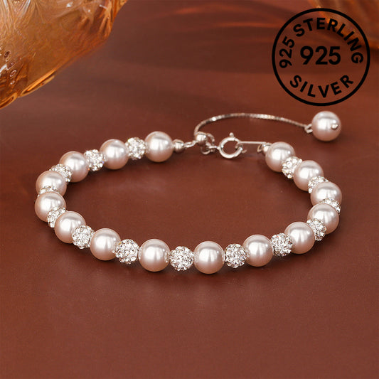 Elegant S925 Sterling Silver Bracelet with Freshwater Pearls and Crystal Beads - Chic Rose Golden-Tone Design, Perfect for Daily Wear or Parties, Party Accessory|Elegant Bracelet|Sterling Silver Bracelet