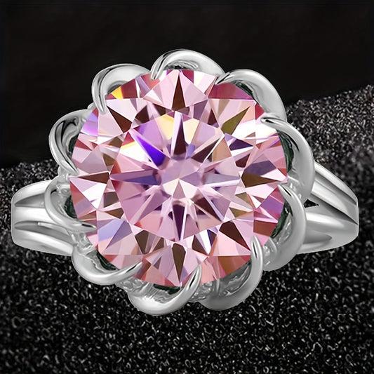 5 Carat Cherry Blossom Pink Moissanite Bridal Ring S925 Sterling Silvery Ladies Wedding Engagement Ring For Girlfriend Wife BFF Mother Jewelry Gift Suitable For Wedding Banquets Holiday Wear (with GRA Certificate)