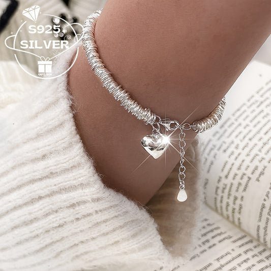 1Pc925 Silver, Smooth Heart-Shaped Circle Broken Silvery Women'S Bracelet. Luxury Accessories for Daily Wear And Parties, Ideal Birthday And Holiday Gifts.