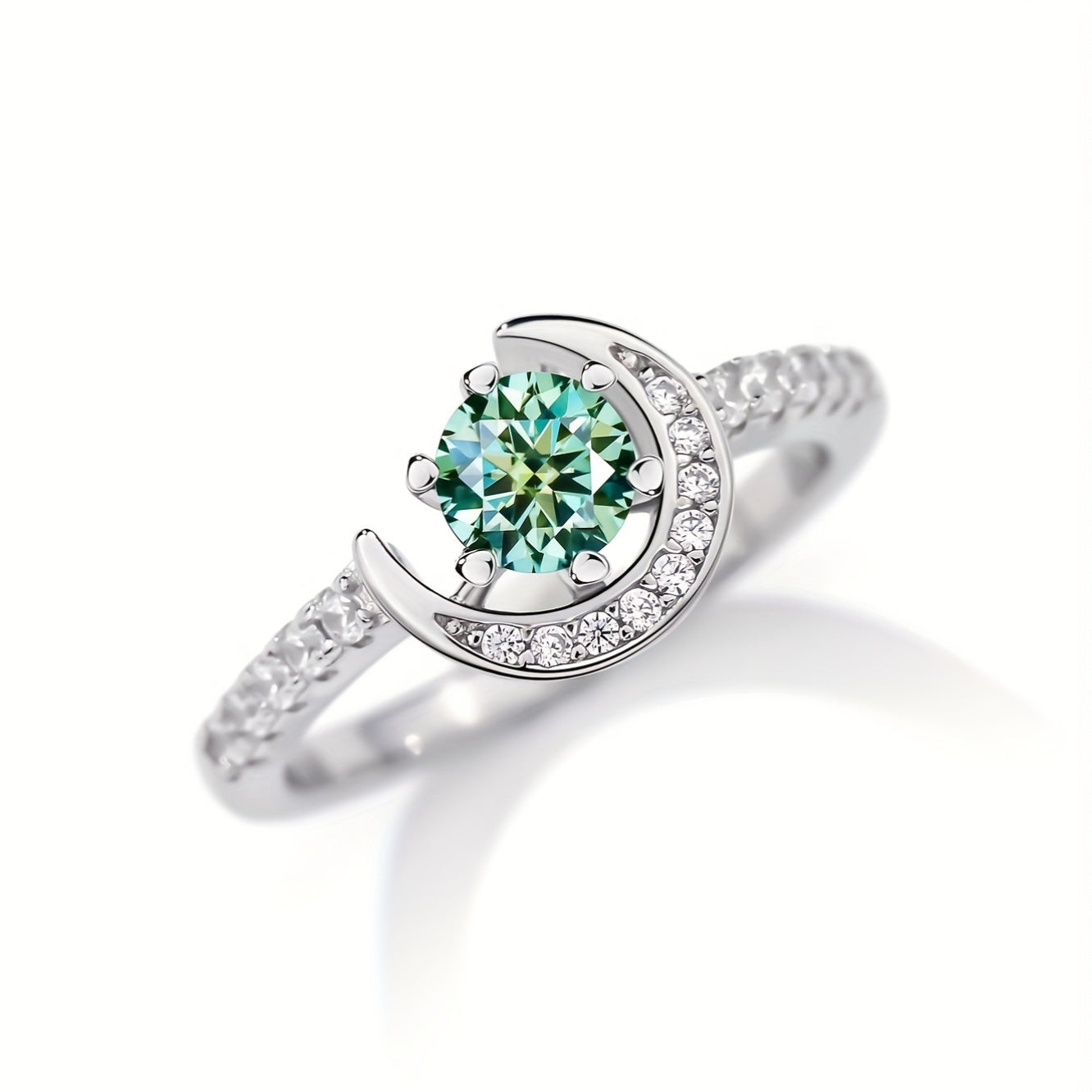 Elegant 0.5CT April Birthstone Moon & Star Design Ring, 925 Sterling Silveryy, 18K Golden Plated, with Synthetic Moissanite, for Women, Fashion Jewelry for Valentine'S Day, Suitable for Ages 15+