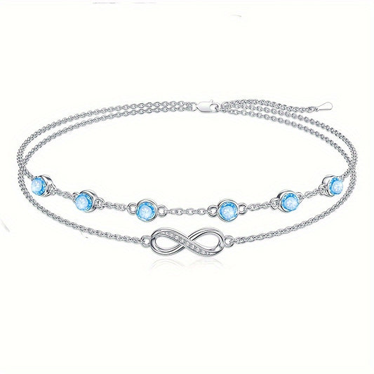 Light Blue Infinity Bracelets for Women 925 Sterling Silver Aquamarine Bracelet Layered Adjustable Infinity Love Bracelets March Birthstone Jewelry for Mom Women Wife
