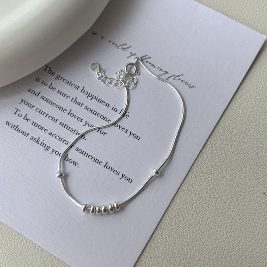Korean Style Niche S925 Sterling Silvery Snake Bone Chain Silvery Bead Bracelet for Women, Simple and Versatile Korean-Inspired Fresh Silvery Jewelry Accessory (Net Weight: 1.98g), High-end Fine Jewelry, Bracelet For Women