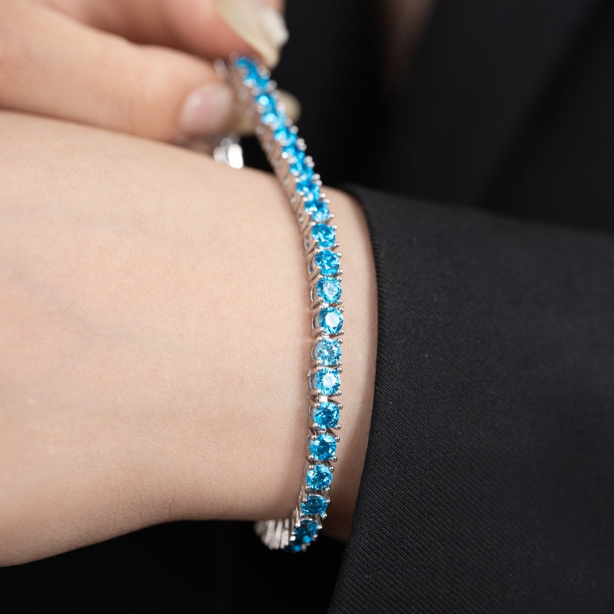 12.0 Carats Blue Moissanite Tennis Bracelet For Women Men, D Color VVS1 Round Cut, 925 Sterling Silver Hip-hop Bracelet, High Quality Jewelry For Daily Wear, Fine Fashionable Essential Items, Perfect Christmas Halloween Gifts For Women Men Wife Mom