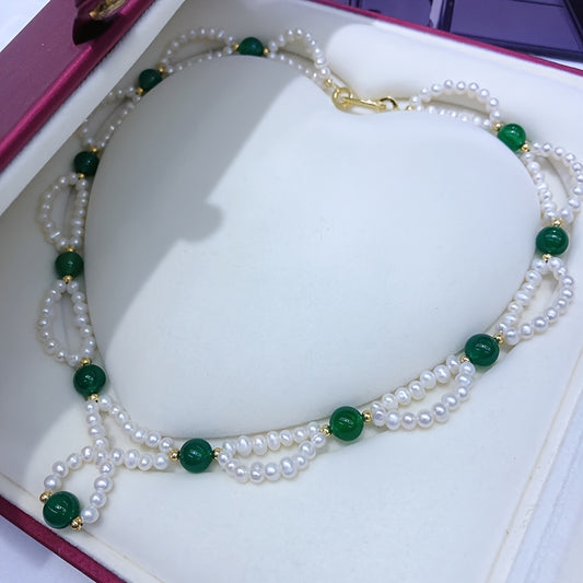 1pc Elegant Handcrafted Vintage Style Necklace, 3-4mm Mixed Color, Fashionable Chain with No Plating, Ideal Christmas Gift