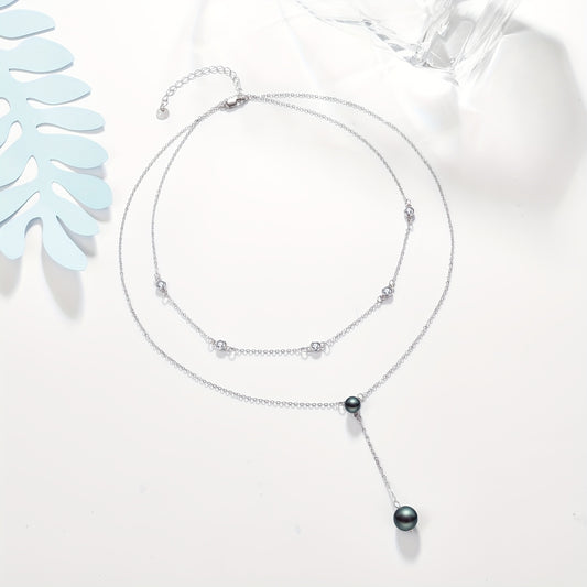 Black Freshwater Pearls Necklace for Women Sterling Silver Layered Freshwater Pearls Necklace Dainty Freshwater Freshwater Pearls Necklace Freshwater Pearls Jewelry Gifts